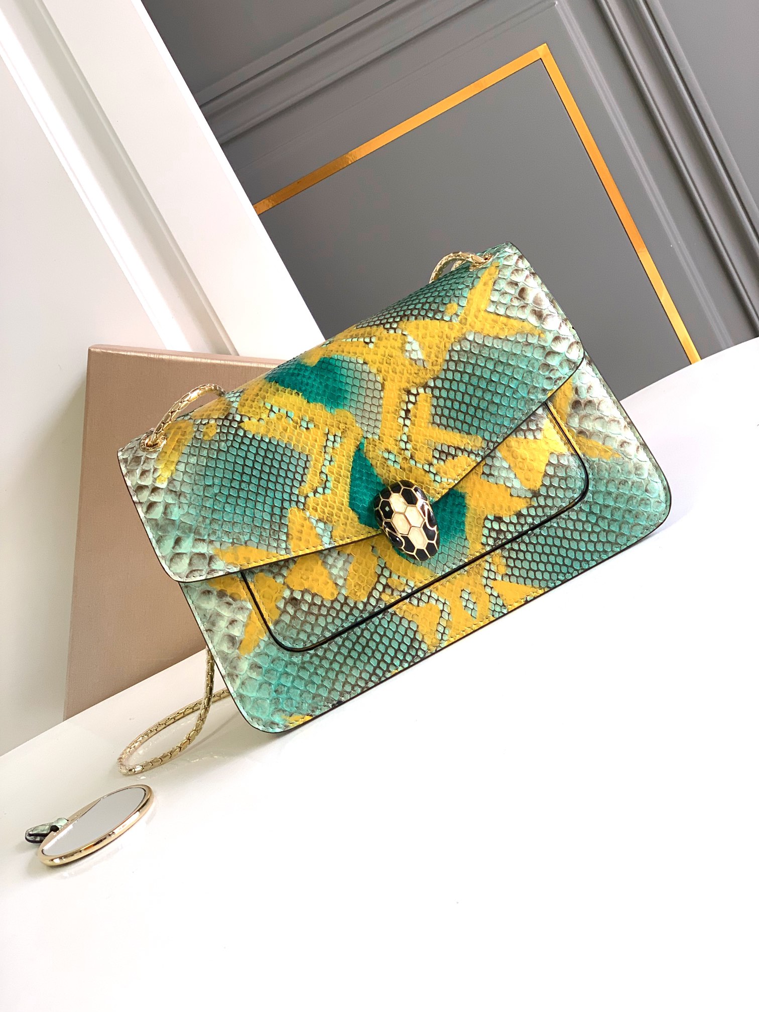 Bvlgari Serpenti Forever Medium Crossbody Bag in Yellow/Green Python Skin